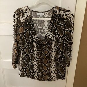Calvin Klein Women's Snake Print Blouse - Black and Brown